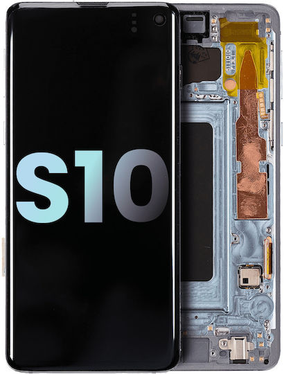 Oled Ersatzbildschirm mit Rahmen Samsung Galaxy S10 Service Pack Prisma Blau