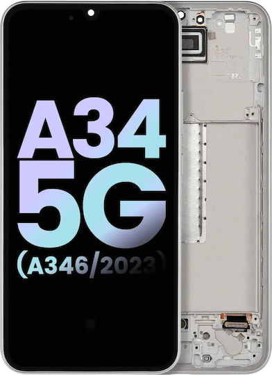 Oled Assembly Frame Compatible Samsung Galaxy A34 5g A346 2023 Service Pack Silver