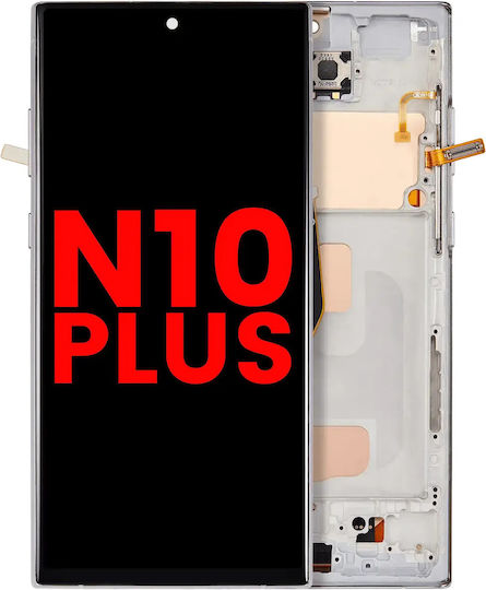 Ersatzbildschirm mit Rahmen Ohne Fingerabdrucksensor Samsung Galaxy Note 10 Plus Aftermarket Plus Incell Aura Glow Silber
