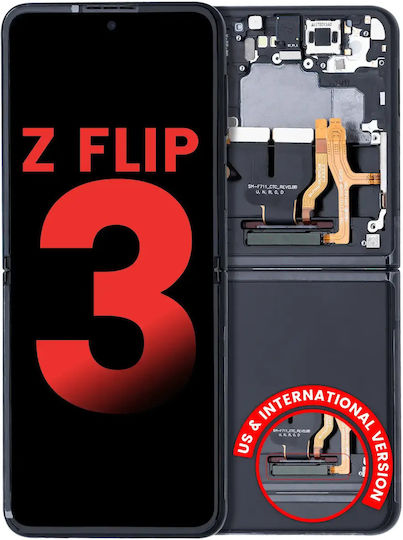 Вътрешен OLED модул с рамка съвместим Samsung Galaxy Z Flip 3 5G US и International Aftermarket Plus Phantom Black
