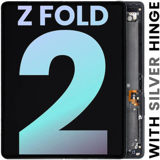 Вътрешен OLED модул с рамка Samsung Galaxy Z Fold 2 5G Service Pack US & International Mystic Black Silver Hinge