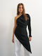 Damen Bluse mit einem Schulter Karierter Schwarze