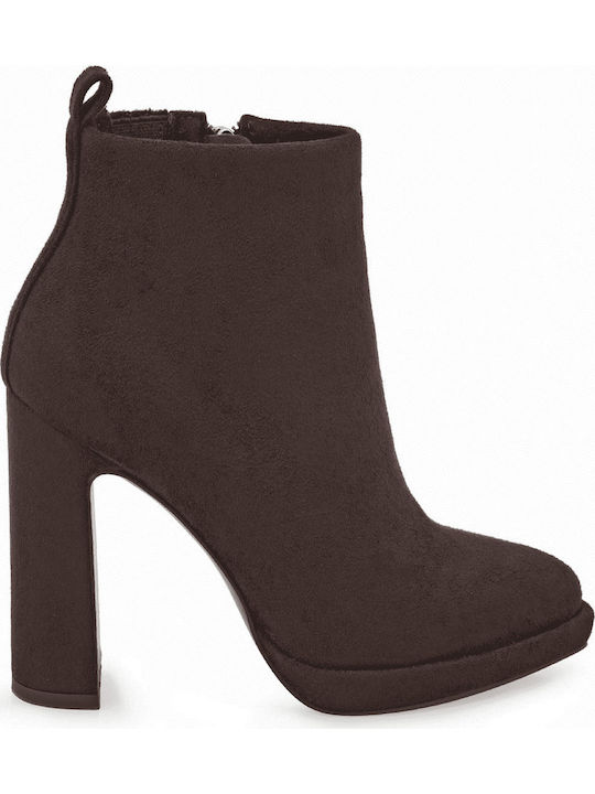 Seven Suede Γυναικεία Μποτάκια Αστραγάλου Καφέ
