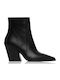 Leather Women's Cowboy Ankle Boots with High Heel Black