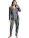 Relax Anatomic Set Pijamale Dama Din Bumbac Roșii De Iarnă