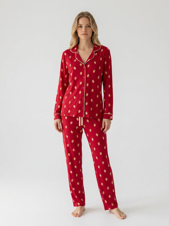 Harmony Harmony Damen Schlafanzug & Pyjamas Winter Baumwollenes Rot