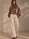 Pantaloni Dama Crem Costum Slim Fit