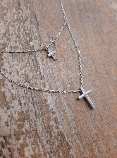 Steel Silver Necklace Cross Chain 55 Centimeters