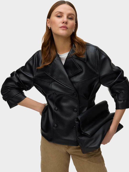 Vero Moda Short Leather Women's Jacket for Winter Black