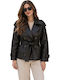 Leder Damenjacke für Winter Schwarz