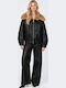 Leder Damenjacke Für Winter Schwarz 0056-0217003-Schwarz
