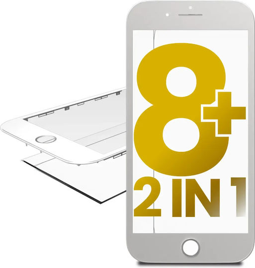 2 In 1 Front Glass + Frame Pre-installed Iphone 8 Plus Premium White 2 Pack