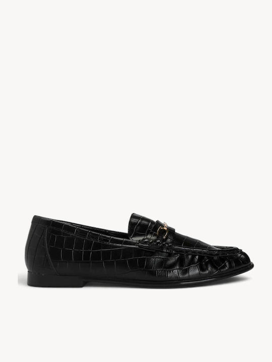 Μαύρα Κροκό Loafers Μεταλλικό Διακοσμητικό