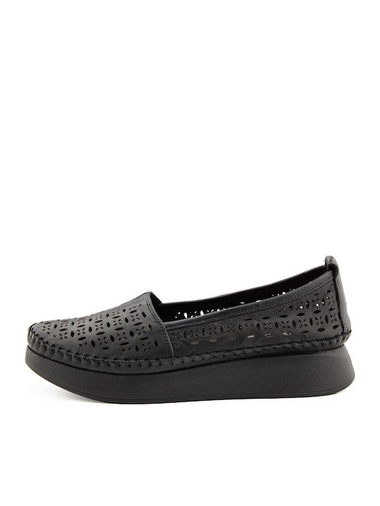 Leather Women's Moccasins In Black Color