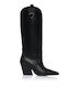 Leather Women's Cowboy Boots with High Heel Black