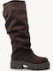 Braune Wildleder Damenstiefel Slouchy Traktorenprofil Sohle