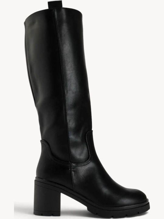 Schwarze Damenstiefel Traktorensohle Hoher Blockabsatz