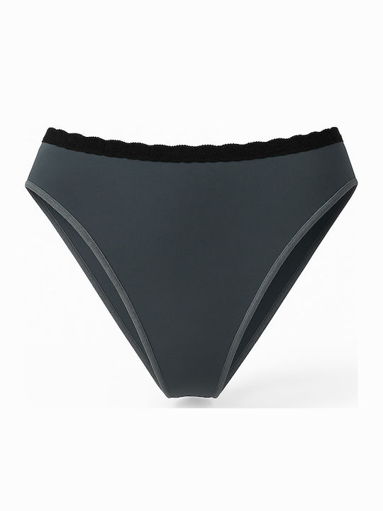 Ladym Slip Bumbac Pentru Femei Cu Dantelă Antracit