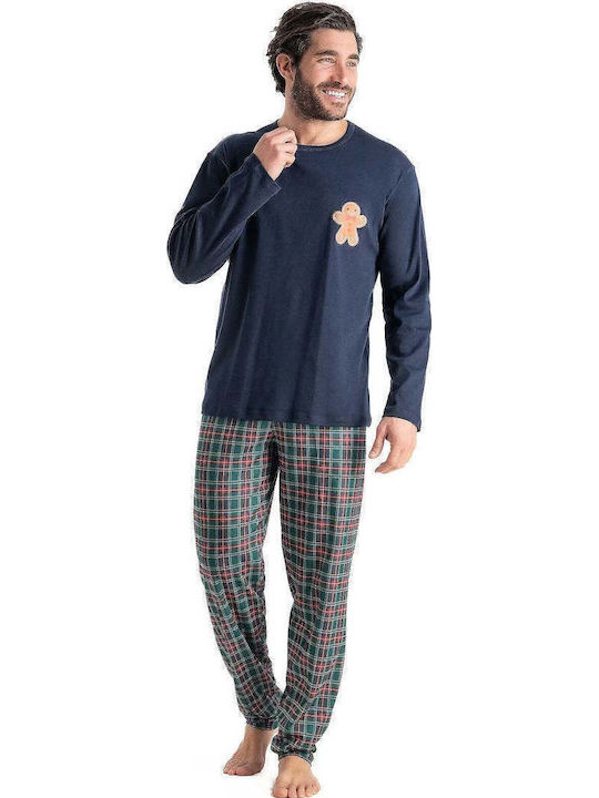 Relax Anatomic Winter Karierte Herrenpyjama Baumwollene Blaue