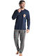 Relax Anatomic Winter Karierte Herrenpyjama Baumwollene Blaue