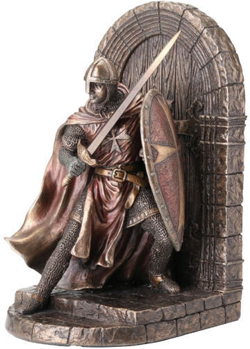 Cavaler Medieval Sabie Scut Statuetă Electroliză Bronz Veronese 19,5cm X 12,5cm