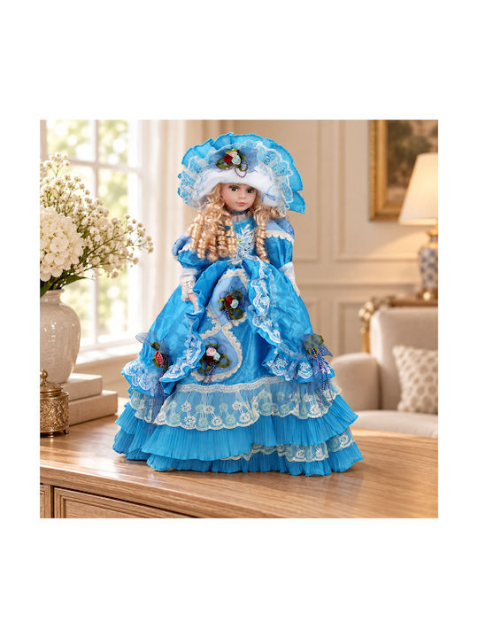 Decorative Porcelain Doll Height 62 Cm Blue Dre...
