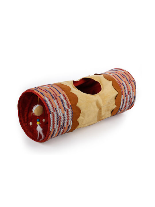 All Paws Modular Tunel De Jucărie Pentru Pisici Din Țesătură Zgomotoasă Minge Agățată Maro Roșu Galben 61 X 25 X 25 Cm