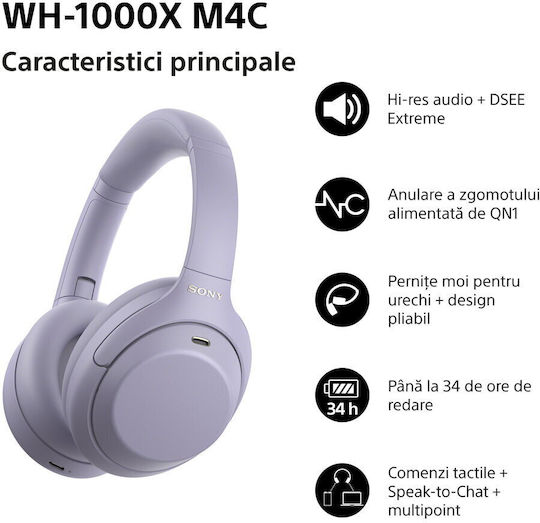 Sony WH-1000XM4C Căști Audio Wireless Bluetooth Over Ear cu 27 Ore Autonomie Violet