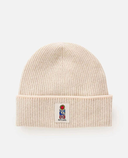 Beanie Unisex Beanie with Rib Knitting in Beige Colour