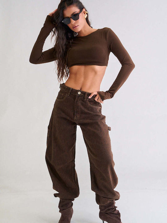 Women's Jean Pants in Baggy Leg Style Brown