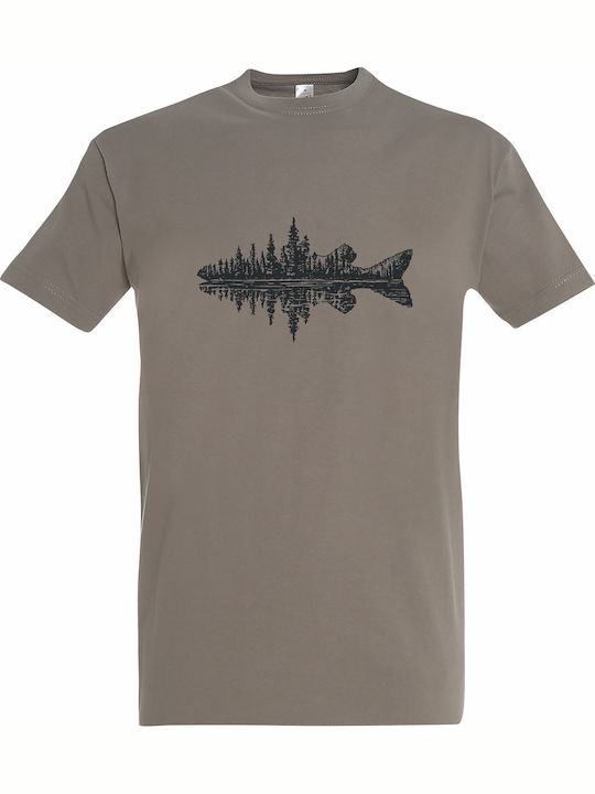 T-shirt Унисекс Светло Каки Силует На Риба В Го...