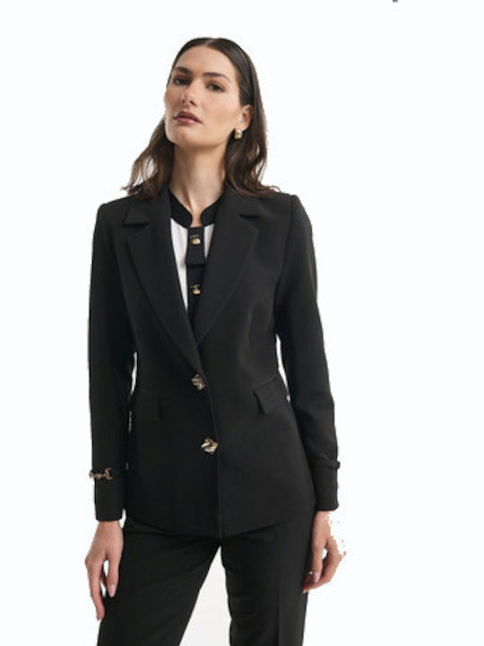 Fibes Langes Damen Krepp Blazer Schwarz
