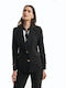 Fibes Langes Damen Krepp Blazer Schwarz
