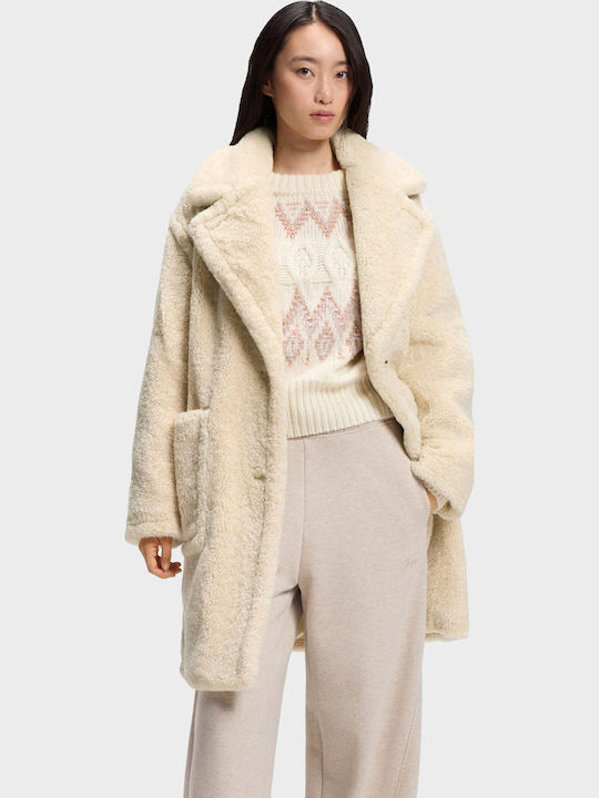 Boss Teddy Γυναικείο Παλτό Light Beige με Κουμπιά
