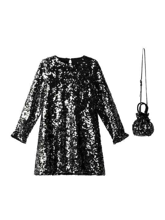 Evita Girls Long Sleeve Silver Dress
