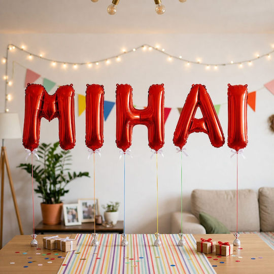 Set of 5 Number Balloons with Name Foil Red 40cm with Personalization