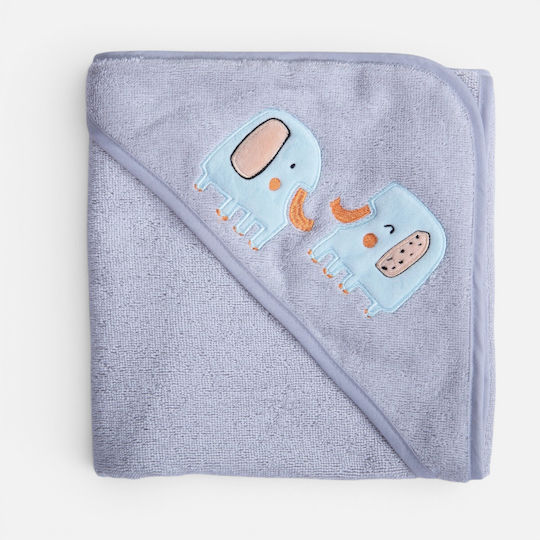 Nef-Nef Homeware Baby-Badetuch mit Kapuze Elefanten Grau 75x75cm