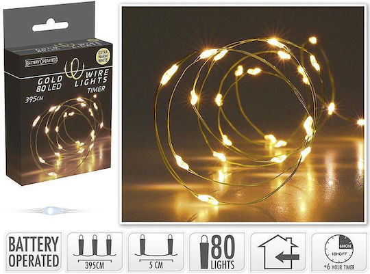 80 LED Lights 4m Warm White Battery Powered String