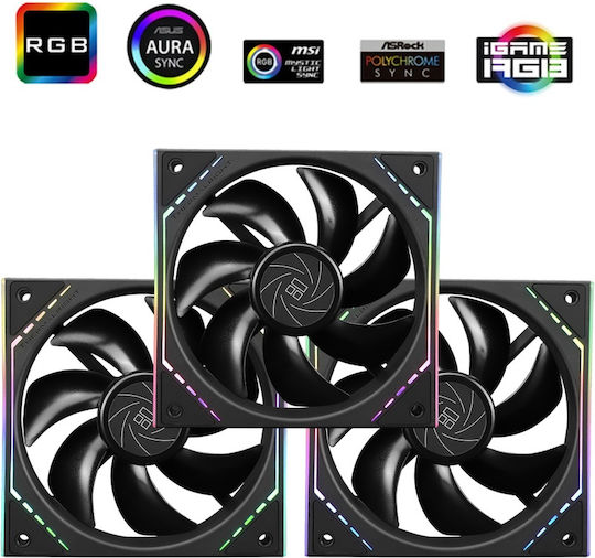 Thermalright TL-M12-S Ventilatoare pentru carcasa 120mm (1500rpm / 47.6cfm) cu Iluminare ARGB și Conexiune 4-Pin PWM 3 Buc Negru