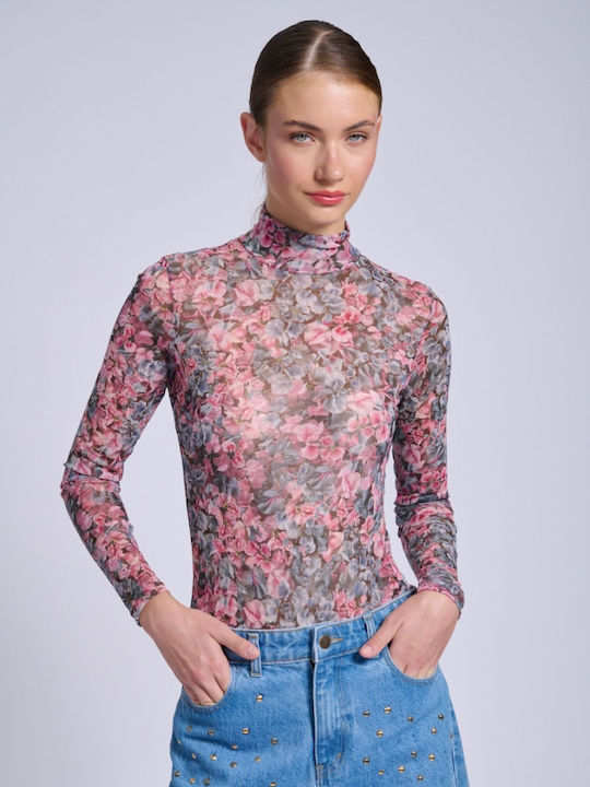 Damen Bluse Rollkragenpullover Blumen Floral