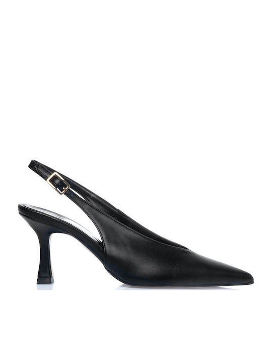 Pantofi cu toc din piele cu toc mediu Negre