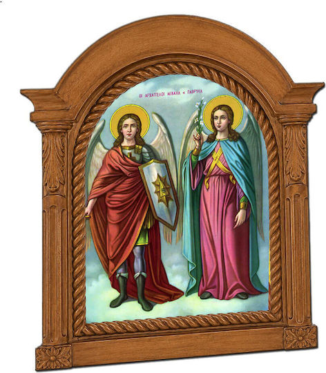 Heiligenikonen Erzengel Michael & Gabriel Holzgeschnitzte Darstellung Mitäora 20 Cm
