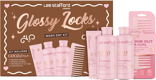 Lee Stafford Glossy Locks Haarpflege-Set Für Aufhellen Beschädigtes Haar Mit Shampoo Conditioner & Lotion 4Stücke