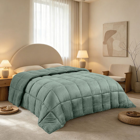 Melinen Sherpa Comforter with Hollowfiber Filling Super King 240x260cm Shelby Turquoise