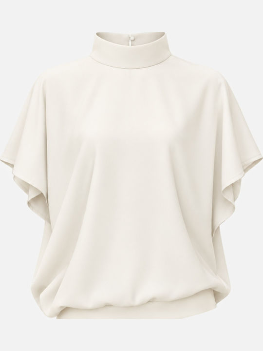 Damen Kurzärmeliges Drapierungs Top Ecru