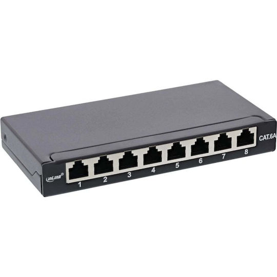 Inline Patch Panel Cat.6a 0.5u 8 Θυρών Επιτραπέζια Επιτοίχια Τοποθέτηση Μαύρο Ral9005