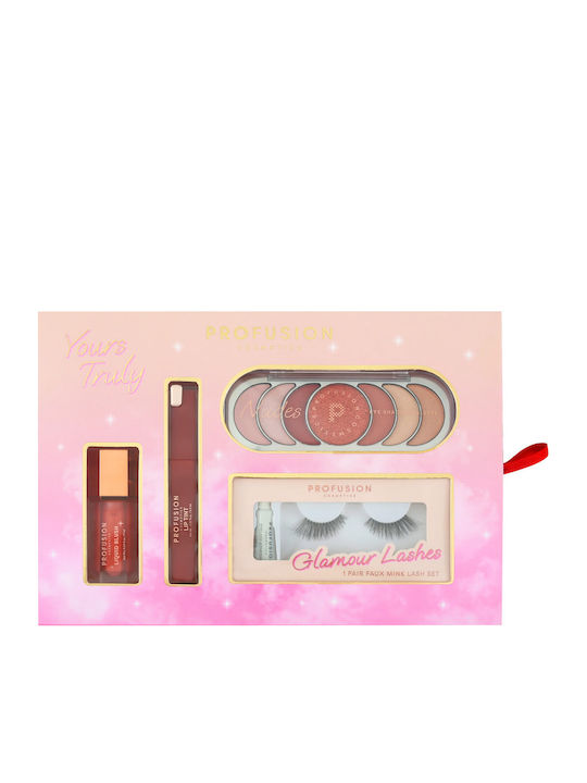 Set Profusion Cosmetics Liquid Blush Liquid Blush 7 Ml + Lip Tint Liquid Lipstick 6.5 Ml + Nudes Eyeshadow Palette 7 Shades 11 G + Glamour Lashes False Eyelashes 2 Pcs