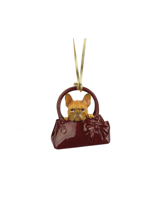 Dog Inside Bag Hanging Ornament Puppy Burgundy 9.5x9cm