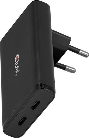 Club3D Безжичен Заряден Устройство GaN с 2 USB-C Изходни Порта 65W Черен (CAC-1935)