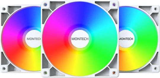 Montech Case Fan 120mm (1600rpm / 66.3cfm) με ARGB Φωτισμό 3τμχ Λευκό